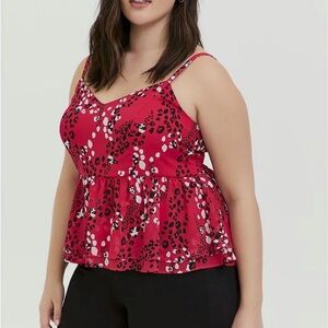 Women’s Torrid Leopard Print Chiffon Peplum Midi Cami Top Ruffle Plus Size 5X 28